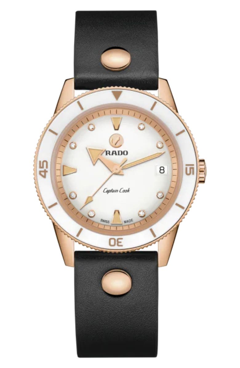 RADO Captain Cook Marina Hoermanseder Leather Strap Watch, 37mm, Alternate, color, 