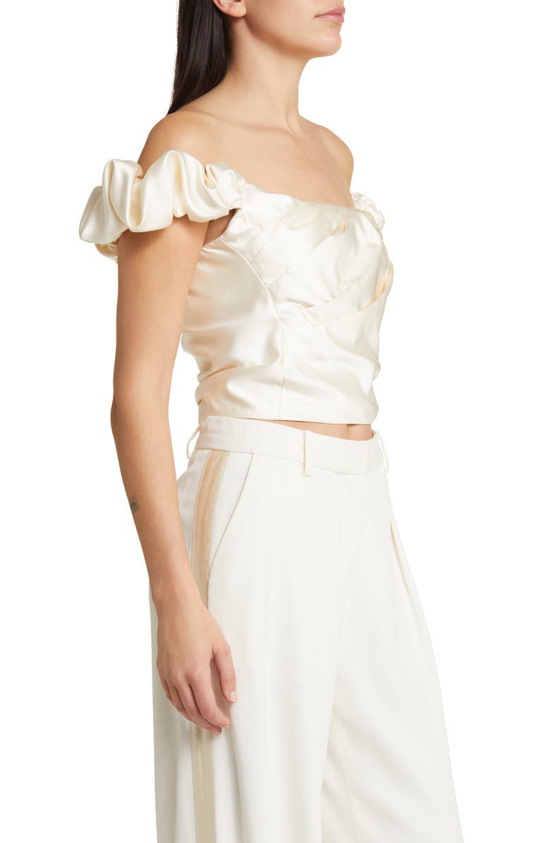 LoveShackFancy Ileana Pleated Off the Shoulder Satin Top, Alternate, color, 
