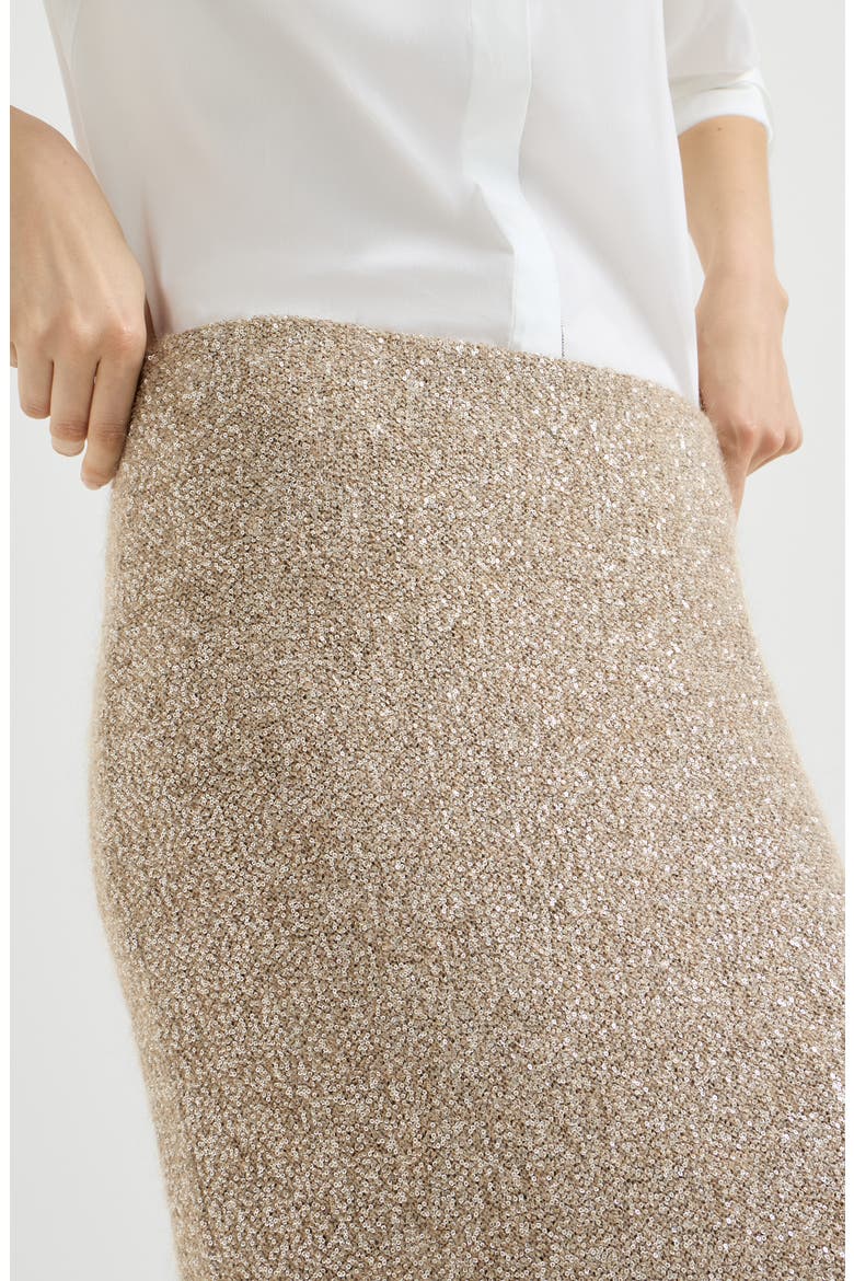 Mohair and wool dazzling texture knit skirt with monili, Alternate, color, Light Brown