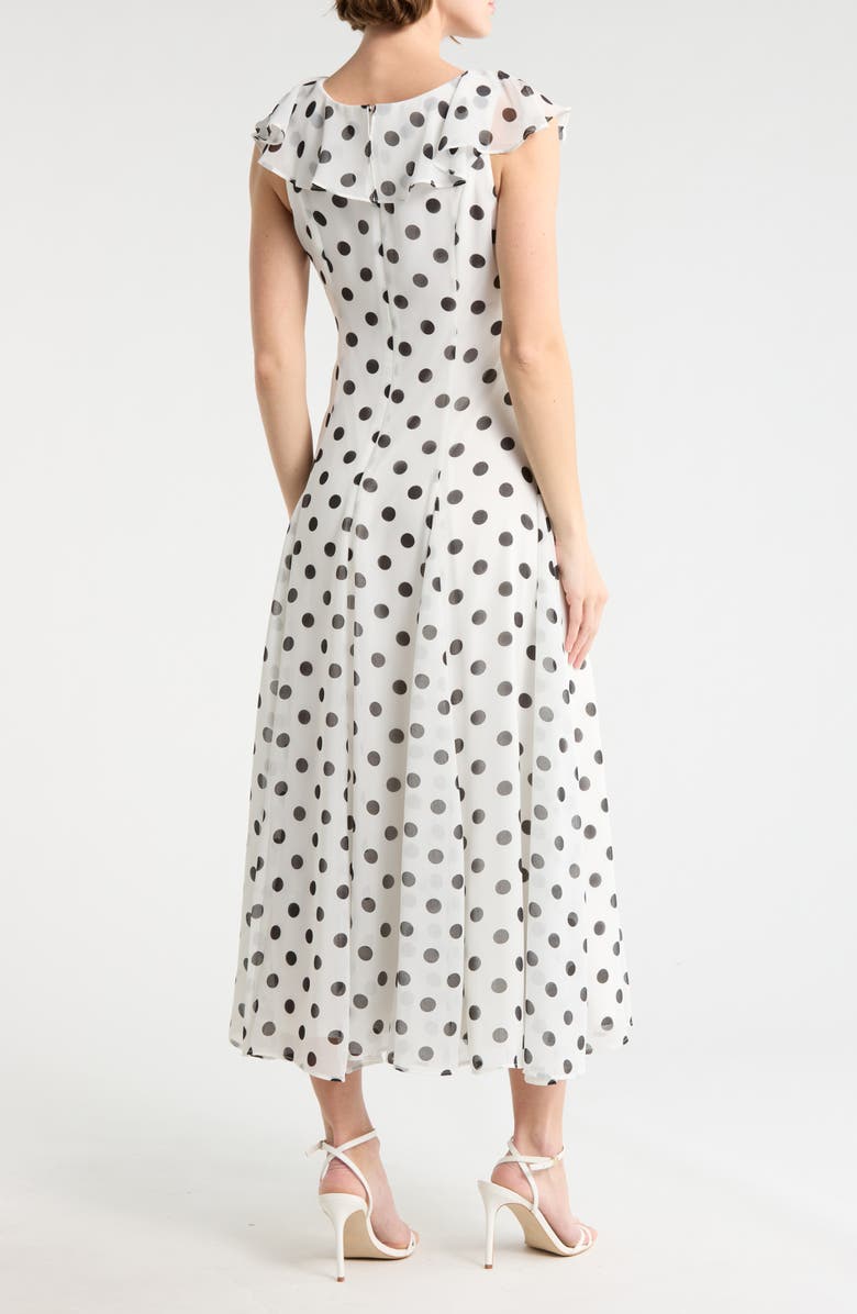 WAYF Ruffle Godet Maxi Dress, Alternate, color, Ivory Polka Dot
