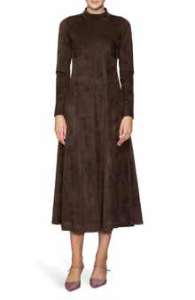 MELLODAY Long Sleeve Faux Suede A-Line Dress