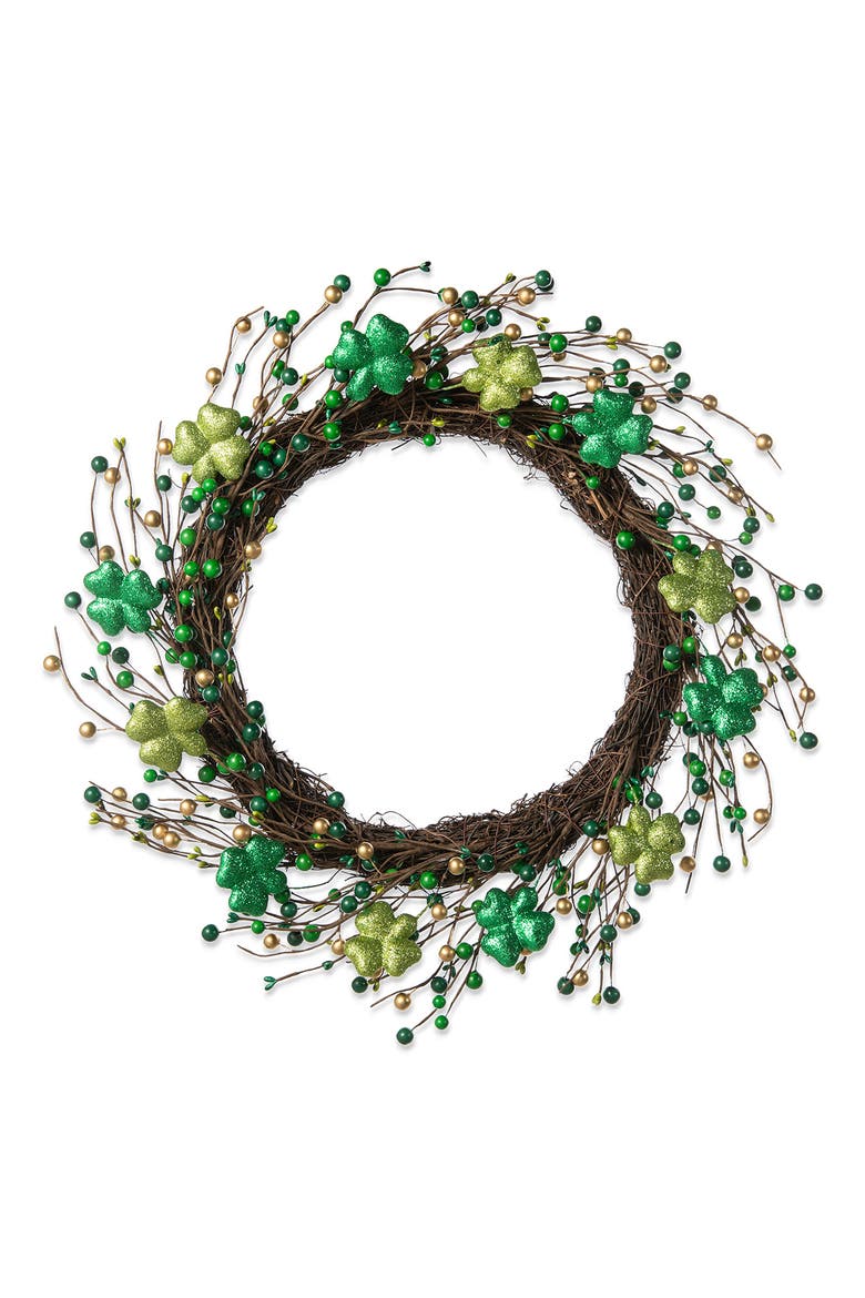 20"D St. Patrick's Shamrock Berry Wreath, Main, color, Green