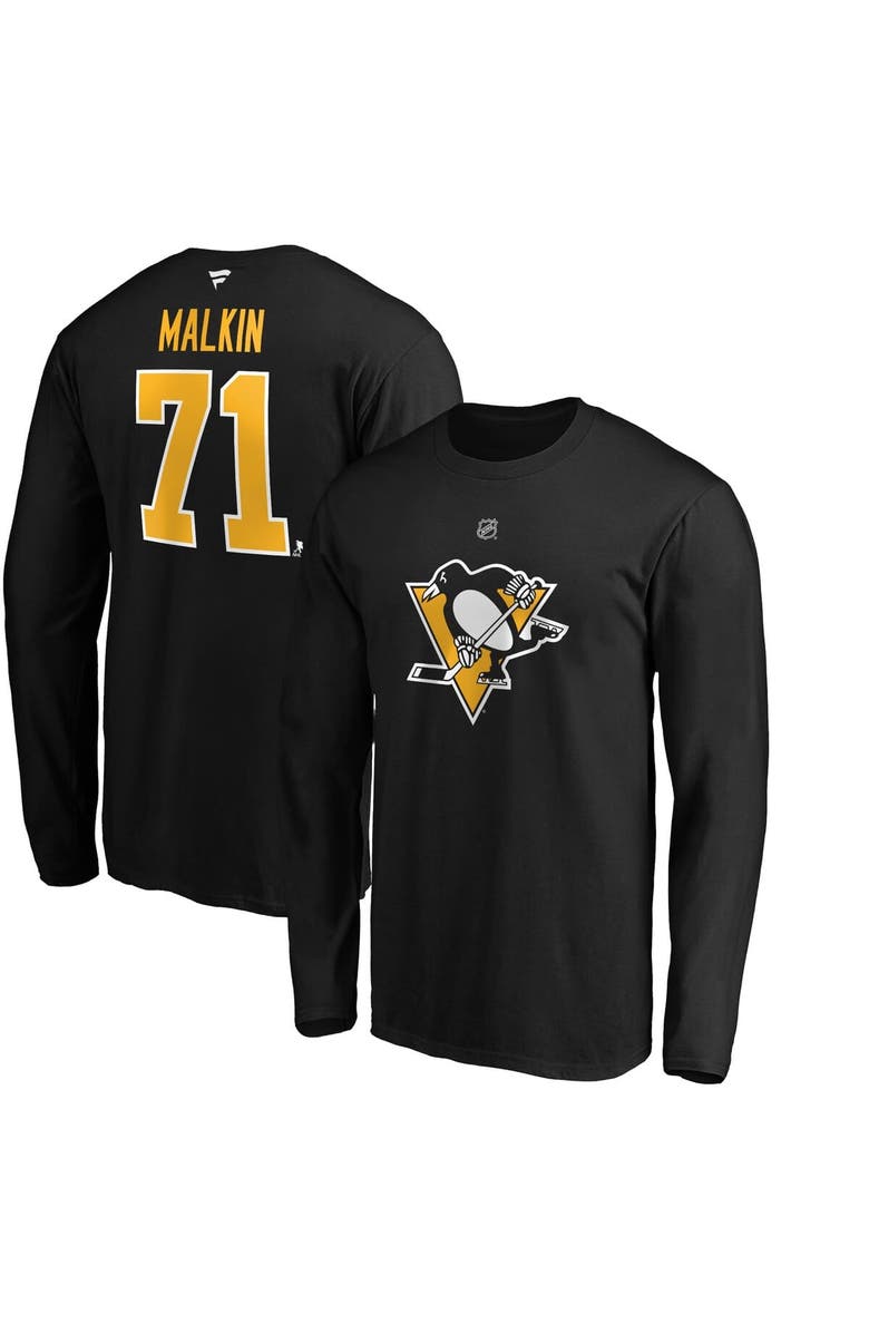FANATICS Men's Fanatics Evgeni Malkin Black Pittsburgh Penguins Authentic Stack Name & Number T-Shirt, Alternate, color, Black