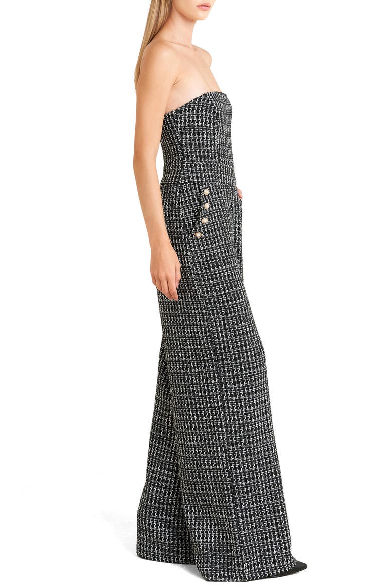 Strapless Tweed Wide Leg Jumpsuit, Alternate, color, BLACK