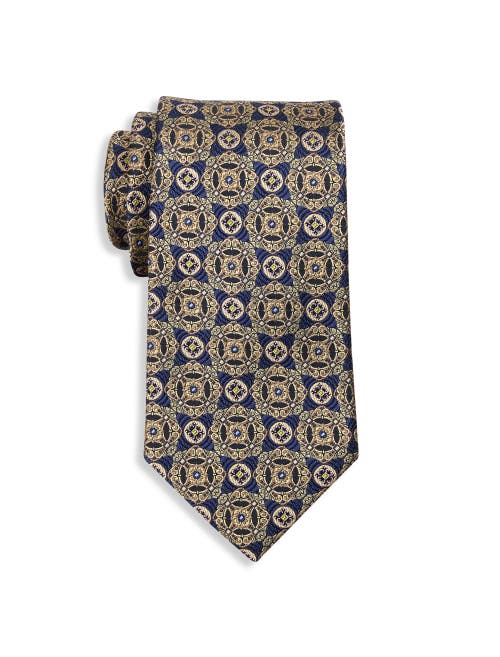 Oak Hill Premium By Dxl Big & Tall Vintage Medallion Silk Tie In Brown