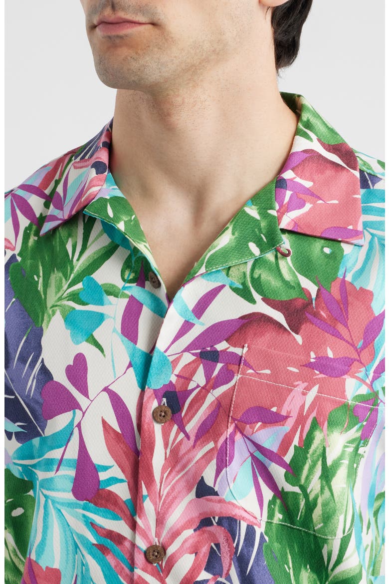 Fuego Fronds Print Silk Blend Camp Shirt, Alternate, color, VANILLA ICE