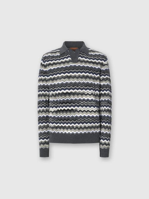Missoni Long Sleeve Polo With V-neck And Zigzag Pattern In Multi