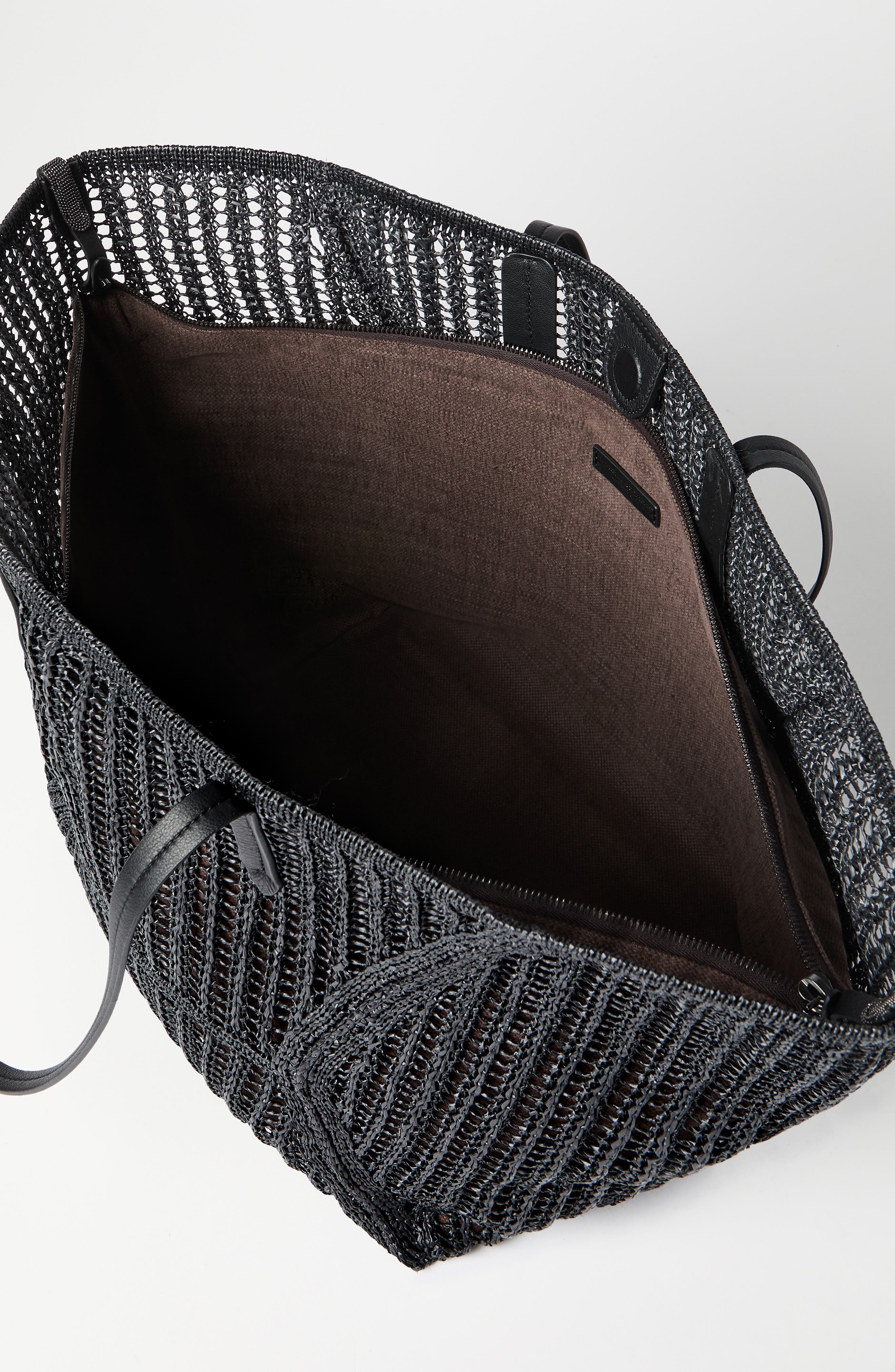 Brunello Cucinelli Techno raffia BC Duo bag, Alternate, color, Black