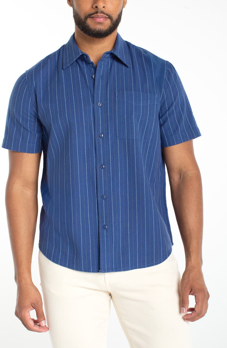 Liverpool Los Angeles Pinstripe Short Sleeve Cotton Button-Up Shirt, Main, color, 