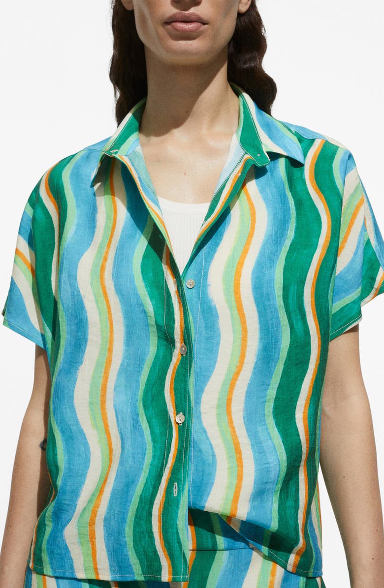 MANGO Wavy Print Short Sleeve Button-Up Shirt, Main, color, 
