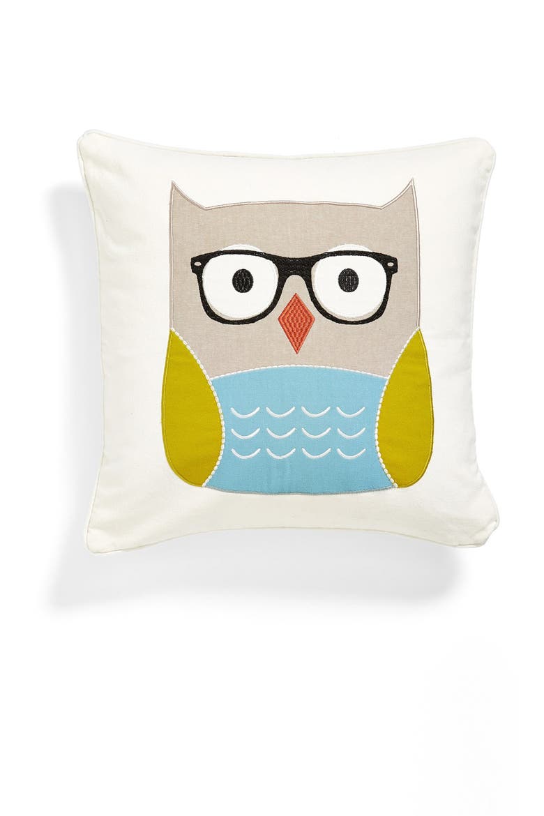 'Owl with Glasses' Accent Pillow, Main, color, BLUE/GREEN MULTI