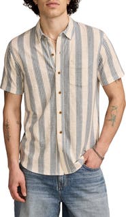 Lucky Brand Short Sleeve Cotton-Blend Button-Up Shirt