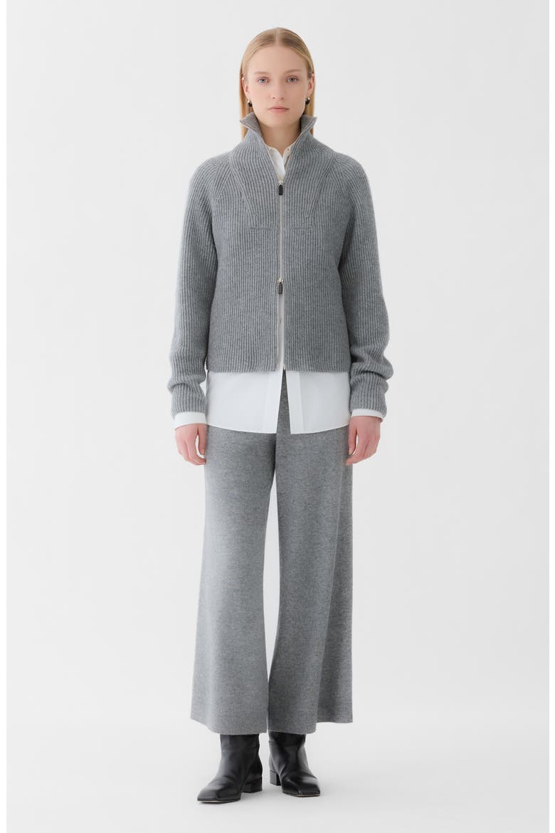 Ribbed Wool & Cashmere Zip Cardigan, Alternate, color, NICKELMELANGE