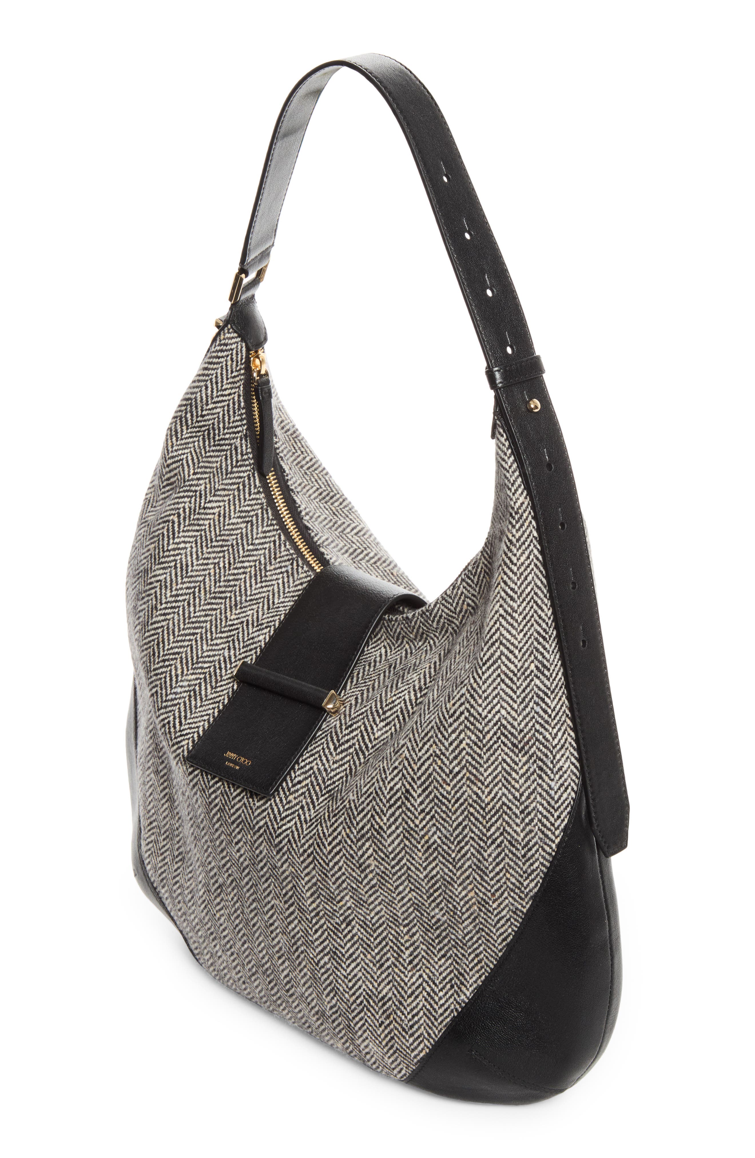 Bar Herringbone Hobo, Alternate, color, BLACK/ BAMBOO MIX/ SHINY GOLD