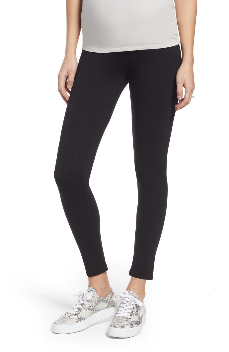 Angel Maternity 2-Pack Belly Support Maternity 7/8 Leggings, Alternate, color, Black