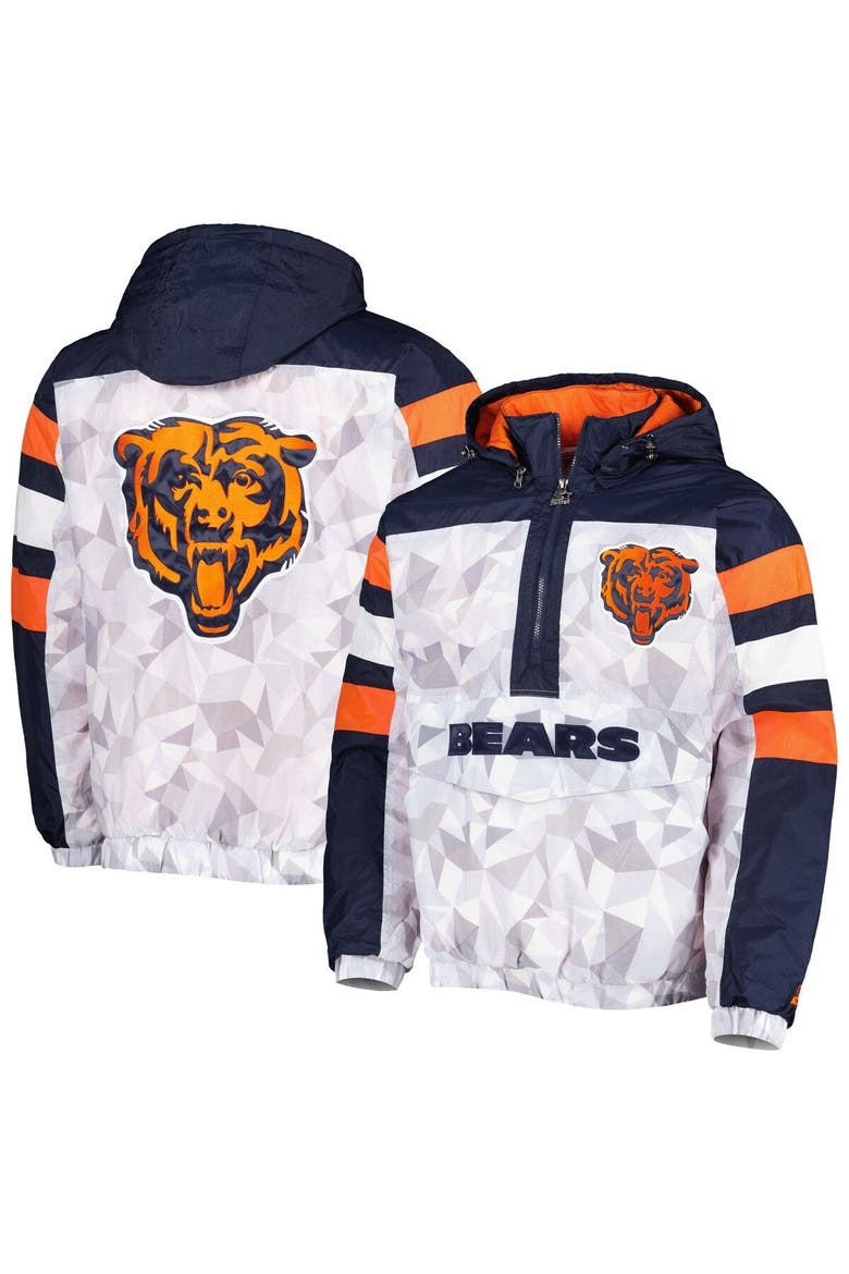 Men's Starter White/Navy Chicago Bears Thursday Night Gridiron Raglan Half-Zip Hooded Jacket, Main, color, White