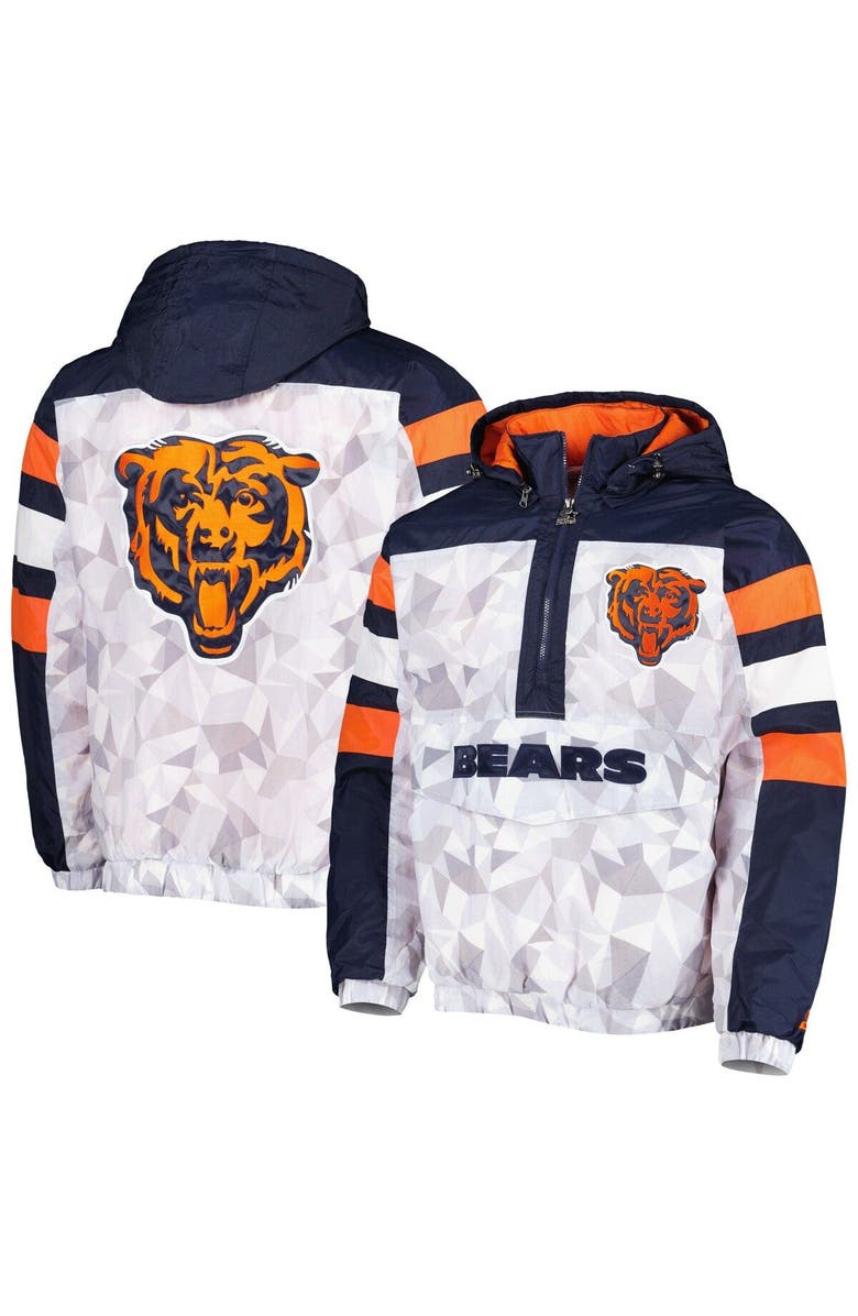 STARTER Men's Starter White/Navy Chicago Bears Thursday Night Gridiron Raglan Half-Zip Hooded Jacket, Main, color, White