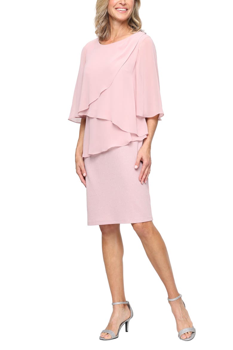 Tiered Glitter Chiffon Sheath Dress, Main, color, BLUSH