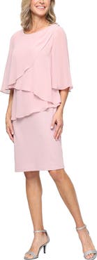 SL FASHIONS Tiered Glitter Chiffon Sheath Dress