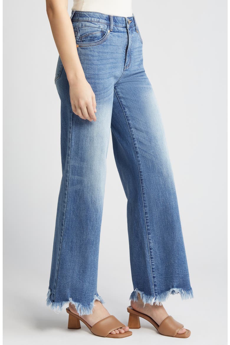 'Ab'Solution Raw Hem Wide Leg Jeans, Alternate, color, MID BLUE