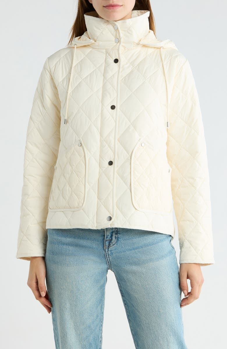 Bernardo Diamond Quilted Jacket with Removable Hood, Alternate, color, Vanila Ice