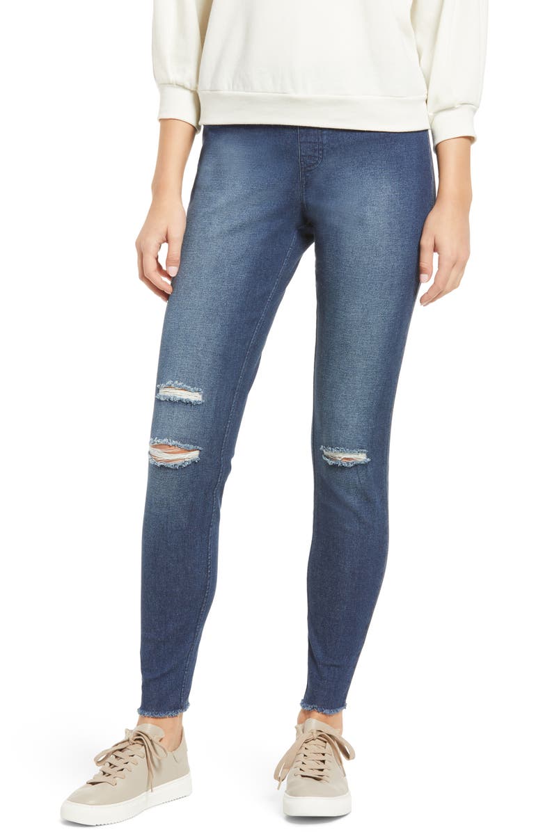 Hue Ripped Denim Leggings, Main, color,