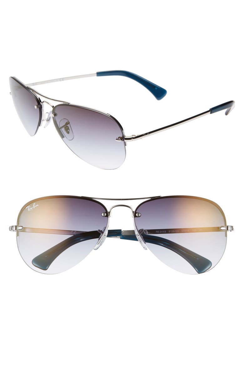59mm Semi Rimless Aviator Sunglasses, Main, color, SILVER/ SILVER GRADIENT
