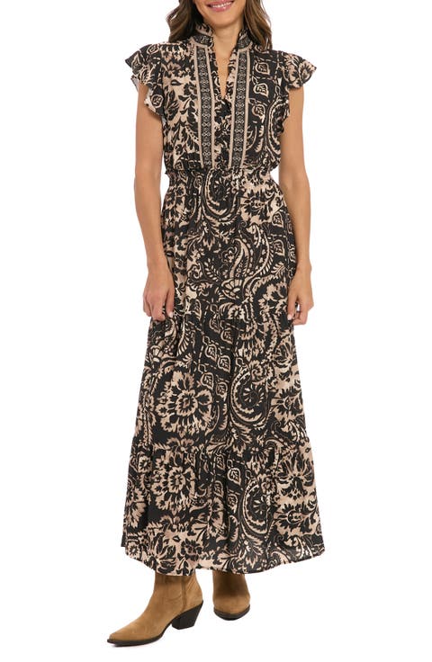 Ruffle Flutter Sleeve Tiered Maxi Dress