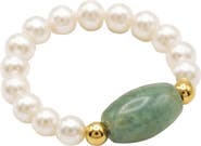 seree Isa Jade and beaded pearl stretch ring