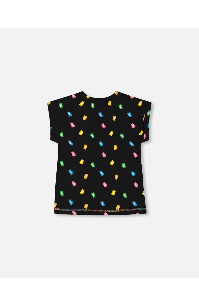 Deux par Deux Little Girl's Rolled Sleeve Tee With Print Black And Multicolored Gummies, Alternate, color,