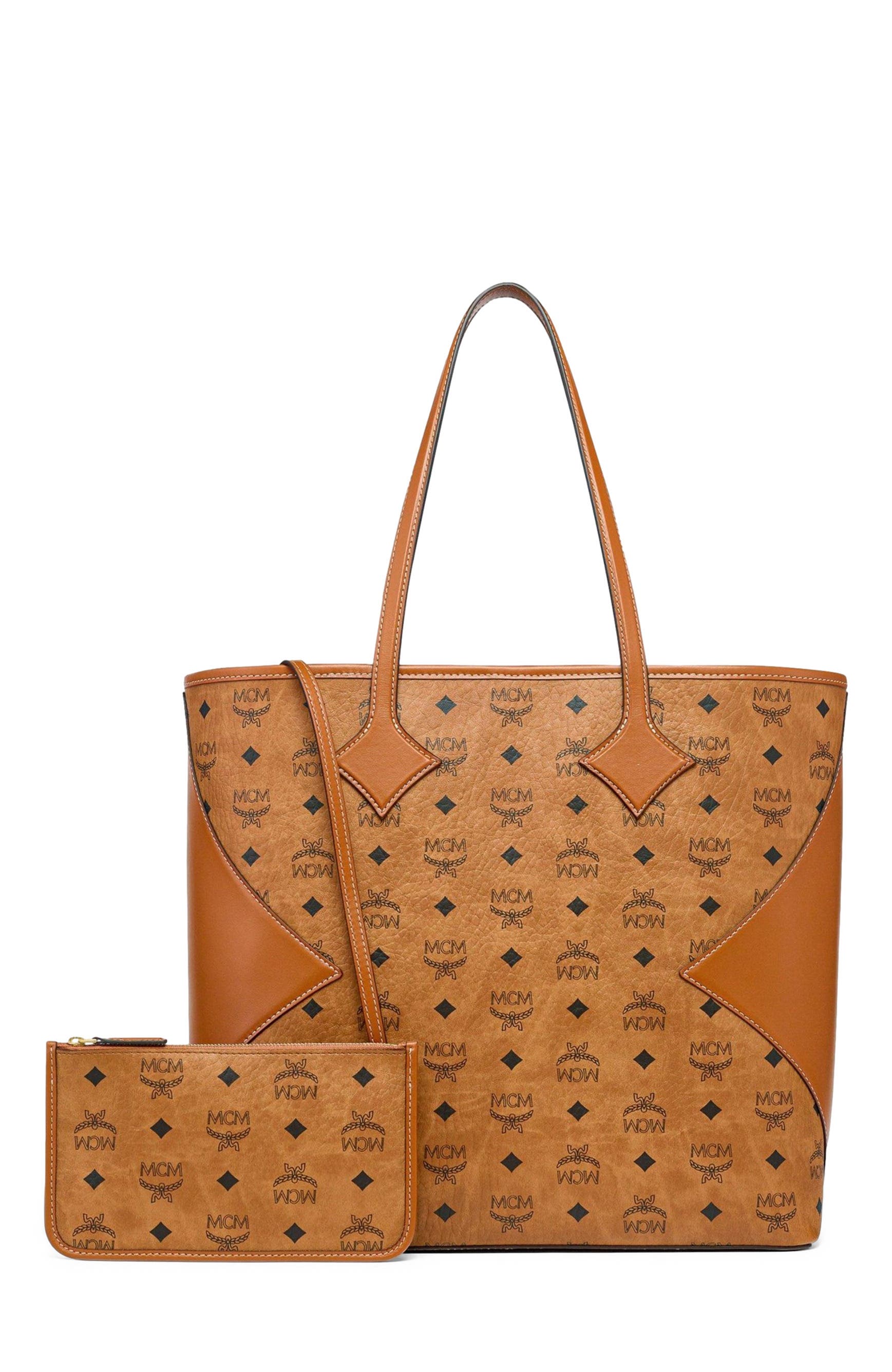 MCM Large Dia Shopper in Visetos Leather Mix, Alternate, color, Cognac