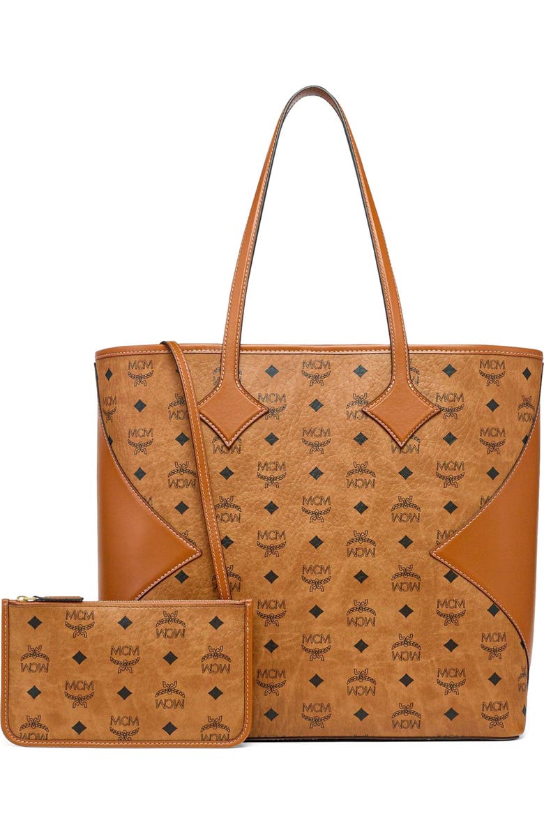 MCM Large Dia Shopper in Visetos Leather Mix, Alternate, color, Cognac