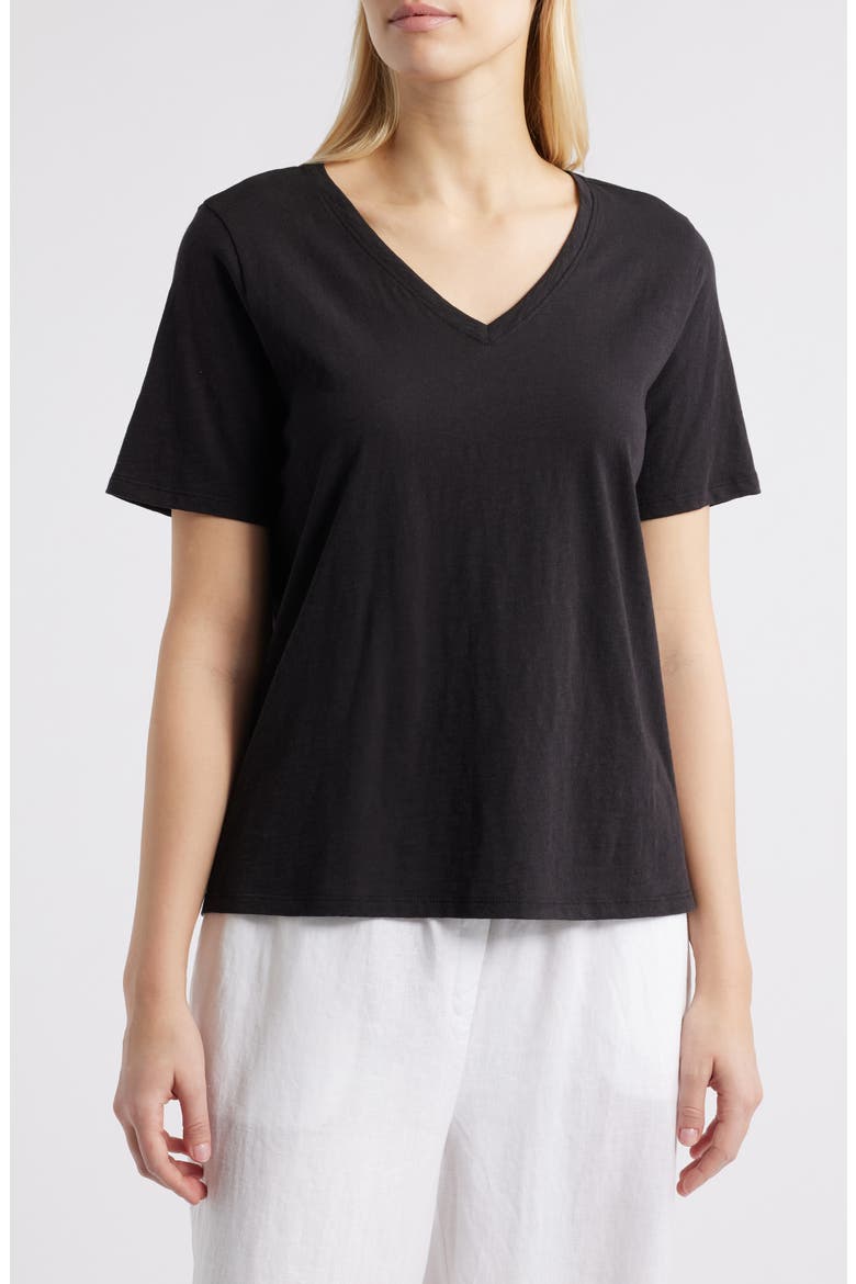 Easy Organic Cotton V-Neck T-Shirt, Main, color, BLACK