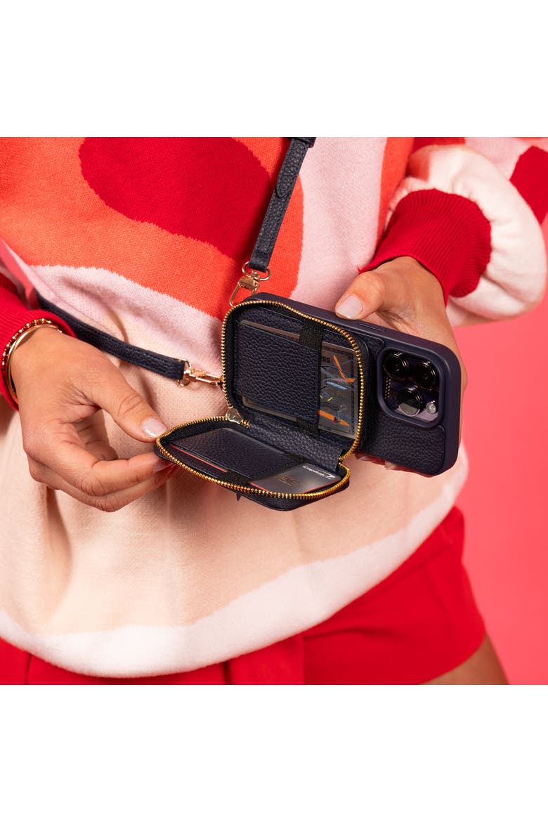 Leather iPhone Case with wallet and crossbody strap, Alternate, color, Black