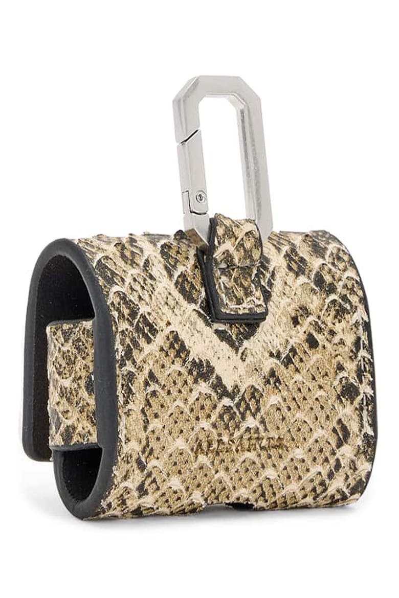 Snakeskin Embossed Leather AirPod Case, Alternate, color, DESERT WHITE