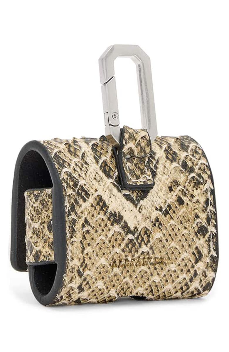 AllSaints Snakeskin Embossed Leather AirPod Case, Alternate, color, Desert White