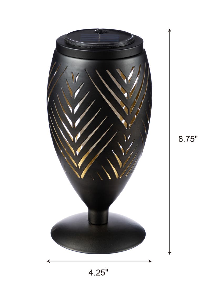 Set of 2 Metal Cutout Stripe Pattern Solar Powered Outdoor Lantern with LED Light, Alternate, color, Black