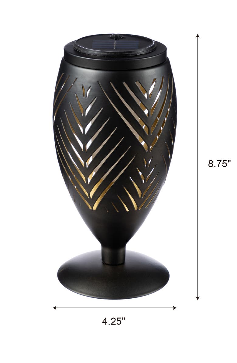 Glitzhome Set of 2 Metal Cutout Stripe Pattern Solar Powered Outdoor Lantern with LED Light, Alternate, color, Black