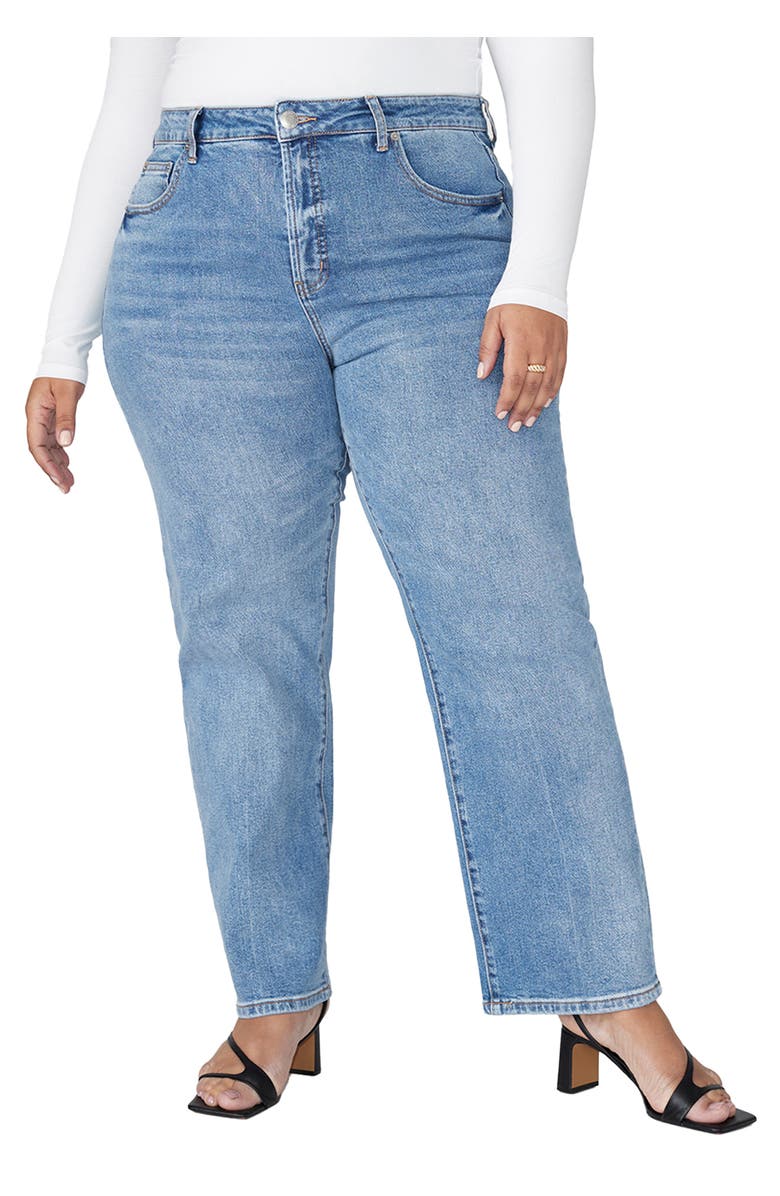 ELOQUII The Naomi Comfort Stretch Straight Leg Jean, Main, color, Medium Wash Denim