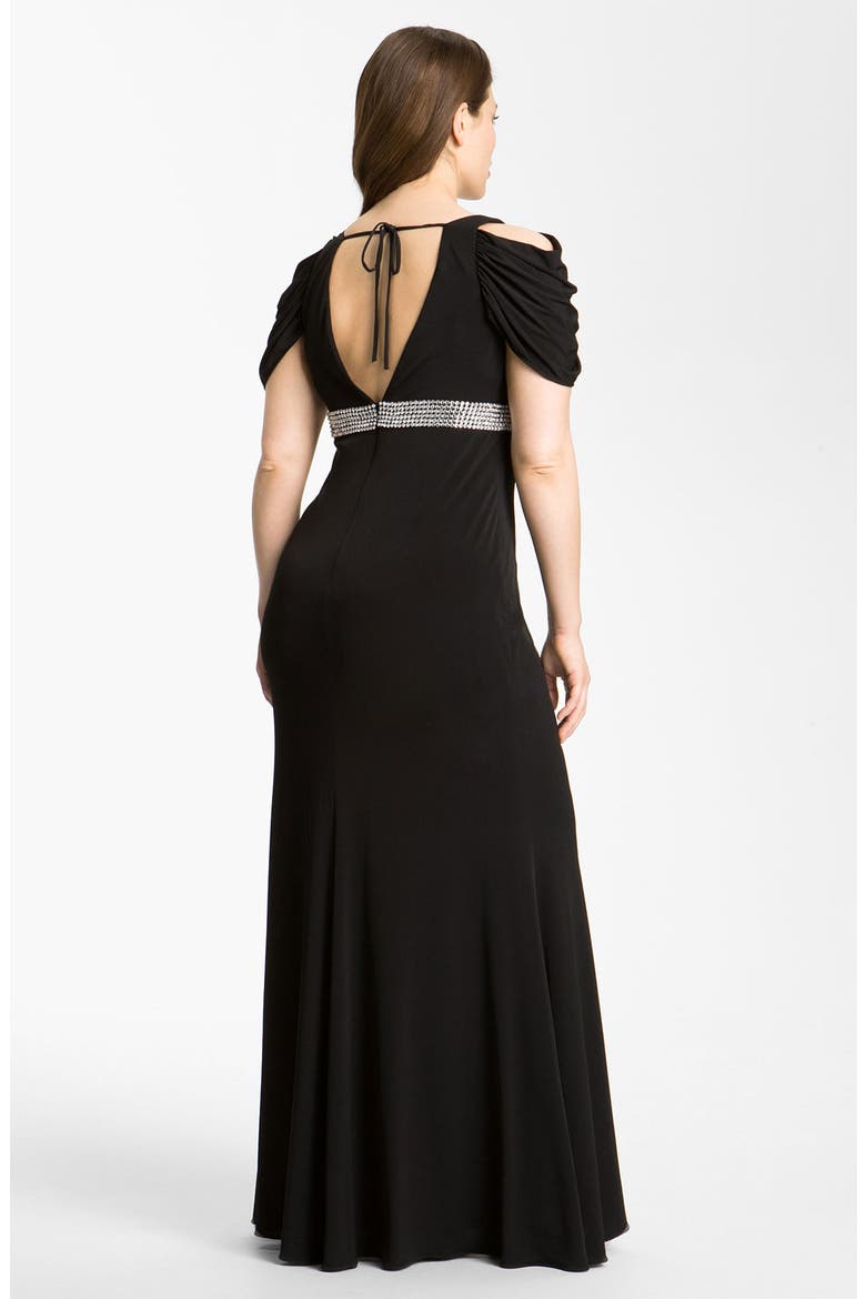 Beaded Cold Shoulder Gown, Alternate, color, BLACK