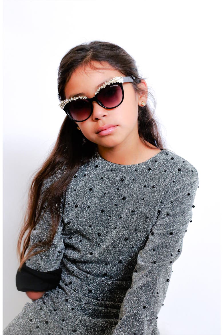 Valentina Cat Eye Sunglasses, Alternate, color, BLACK
