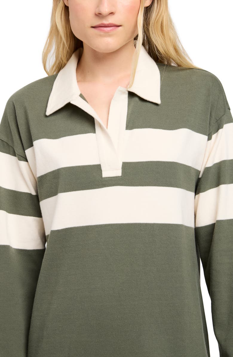 Faherty Rugby Stripe Long Sleeve Cotton Polo Dress, Alternate, color, Green Stripe