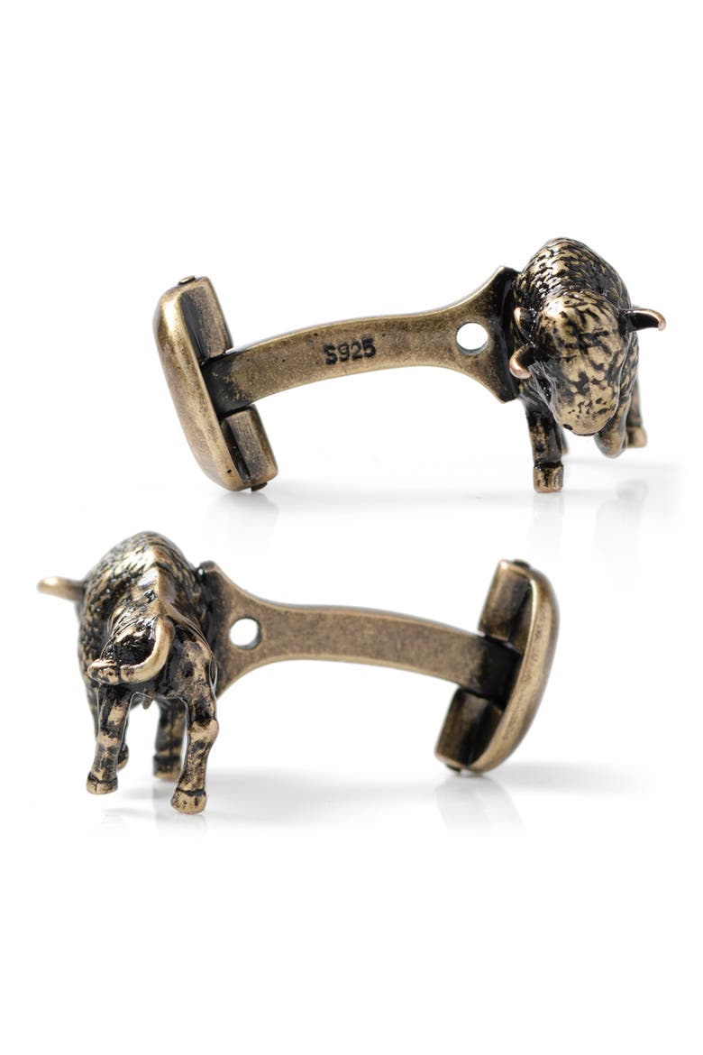 Bison Cuff Links, Alternate, color, BRONZE