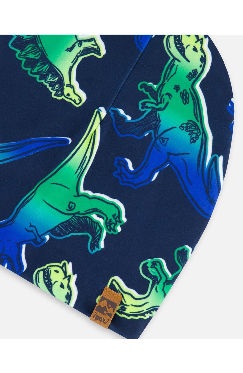 Deux par Deux Boy's Printed Beanie Hat Blue And Green Dino On Navy, Alternate, color, 