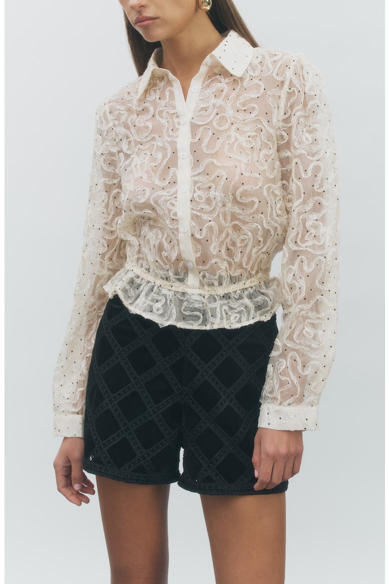 Mary Ruffled Button Shirt, Alternate, color, IVORY BLACK