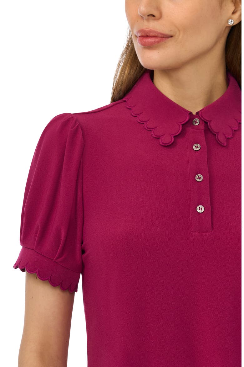 Puff Sleeve Polo Shirt, Alternate, color, VIVID PLUM