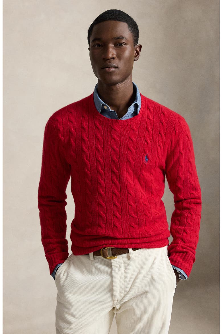 Wool & Cashmere Cable Knit Sweater, Alternate, color, RED