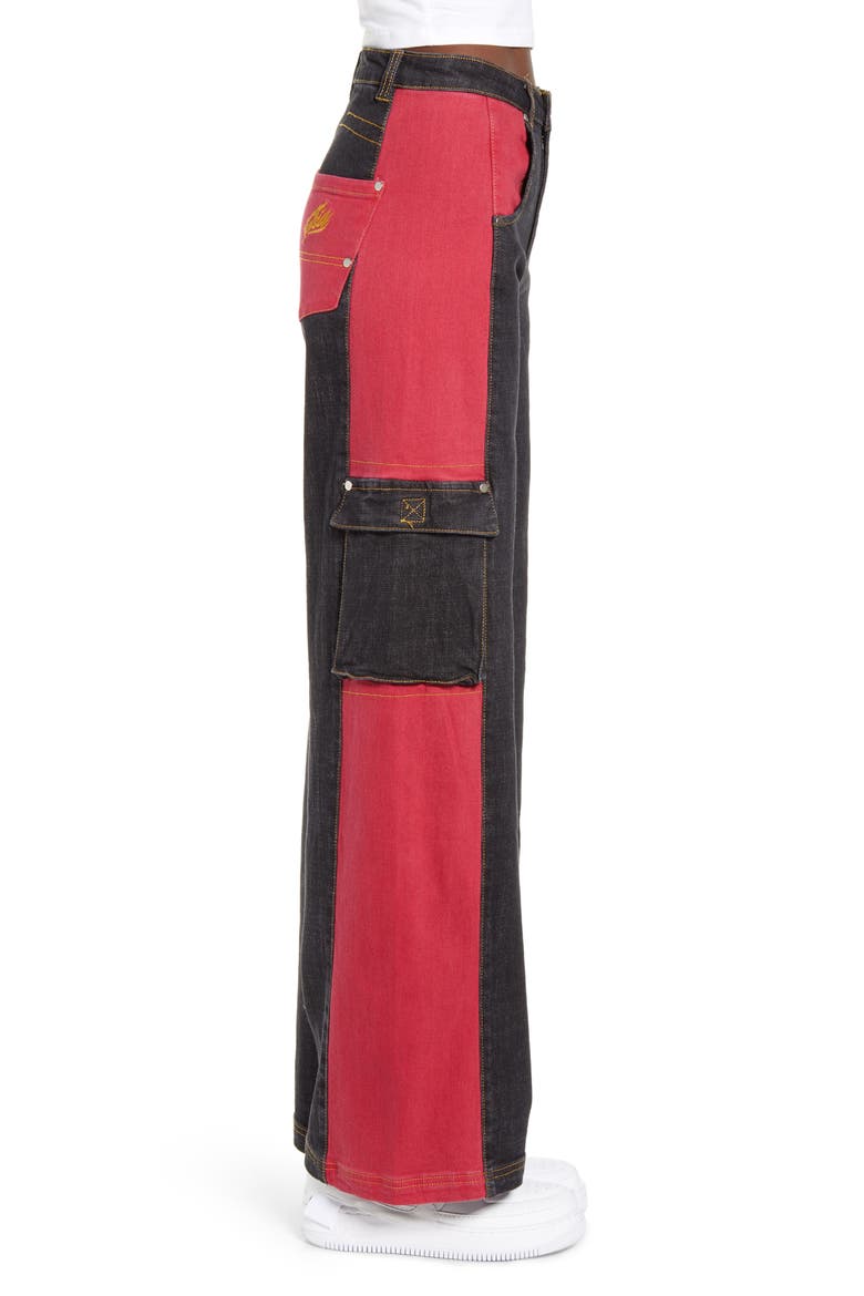 Bessi High Waist Wide Leg Cargo Jeans, Alternate, color, BLACK/ RED