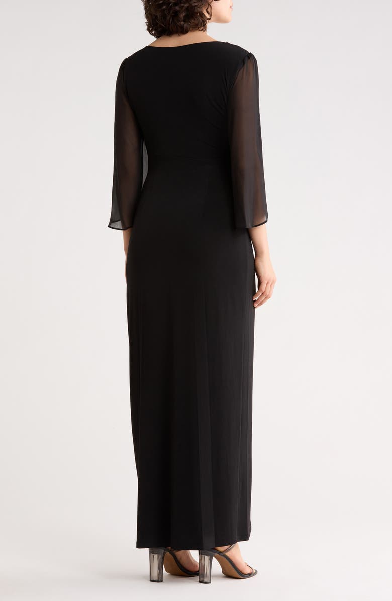 Connected Apparel Cape Sleeve Faux Wrap Gown, Alternate, color, Black