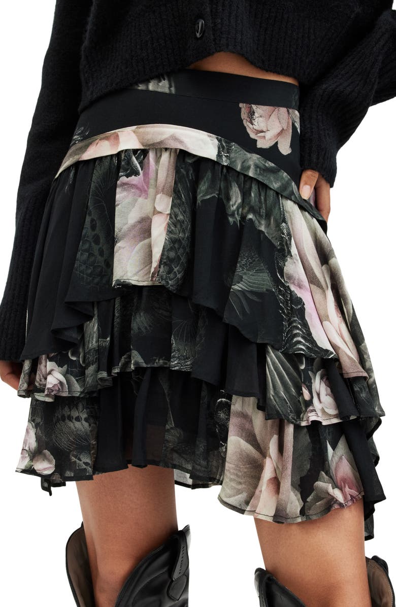 AllSaints Cavalry Valley Floral Tiered Skirt, Alternate, color,